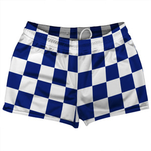 Checkerboard 2.5 Inches Blue Royal and White Shorty Short Gym Shorts 2.5" Inseam Made In USA - Blue Royal and White Checkerboard 2.5 Inches Blue Royal and White Shorty Short Gym Shorts 2.5" Inseam Made In USA - Blue Royal and White