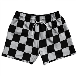 Checkerboard 2.5 Inches Black and Grey Medium 5" Swim Shorts Made in USA - Black and Grey Medium