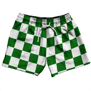 Checkerboard 2.5 Inches Green Kelly and White 5" Swim Shorts Made in USA - Green Kelly and White