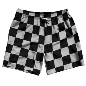 Checkerboard 2.5 Inches Black and Grey Medium Swim Shorts 7" Made in USA - Black and Grey Medium