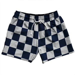 Checkerboard 2.5 Inches Blue Navy And Grey Medium 5" Swim Shorts Made in USA - Blue Navy And Grey Medium