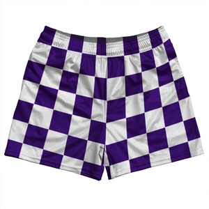 Checkerboard 2.5 Inches Purple Lakers and White Rugby Shorts Made In USA - Purple Lakers and White Checkerboard 2.5 Inches Purple Lakers and White Rugby Shorts Made In USA - Purple Lakers and White