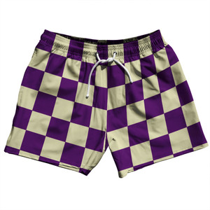 Checkerboard 2.5 Inches Purple Medium and Vegas Gold 5" Swim Shorts Made in USA - Purple Medium and Vegas Gold Checkerboard 2.5 Inches Purple Medium and Vegas Gold 5" Swim Shorts Made in USA - Purple Medium and Vegas Gold