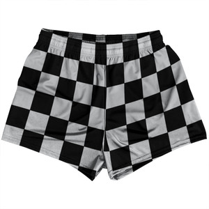 Checkerboard 2.5 Inches Black and Grey Medium Womens & Girls Sport Shorts End Made In USA - Black and Grey Medium
