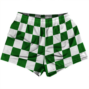 Checkerboard 2.5 Inches Green Kelly and White Womens & Girls Sport Shorts End Made In USA - Green Kelly and White
