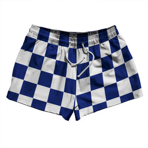 Checkerboard 2.5 Inches Blue Royal and White 2.5" Swim Shorts Made in USA - Blue Royal and White