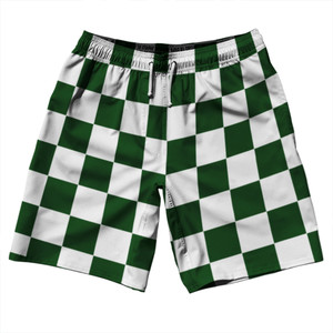 Checkerboard 2.5 Inches Green Hunter and White 10" Swim Shorts Made in USA - Green Hunter and White Checkerboard 2.5 Inches Green Hunter and White 10" Swim Shorts Made in USA - Green Hunter and White