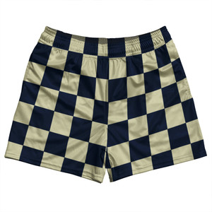 Checkerboard 2.5 Inches Blue Navy and Vegas Gold Rugby Shorts Made In USA - Blue Navy and Vegas Gold