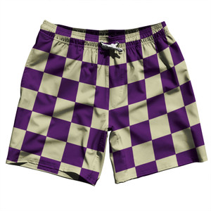 Checkerboard 2.5 Inches Purple Medium and Vegas Gold Swim Shorts 7" Made in USA - Purple Medium and Vegas Gold Checkerboard 2.5 Inches Purple Medium and Vegas Gold Swim Shorts 7" Made in USA - Purple Medium and Vegas Gold