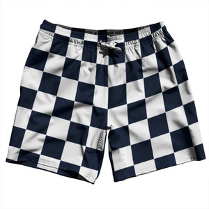Checkerboard 2.5 Inches Blue Navy and White Swim Shorts 7" Made in USA - Blue Navy and White
