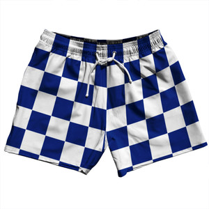 Checkerboard 2.5 Inches Blue Royal and White 5" Swim Shorts Made in USA - Blue Royal and White