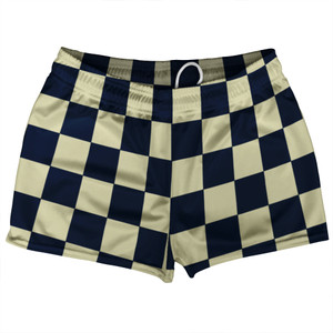 Checkerboard 2.5 Inches Blue Navy and Vegas Gold Shorty Short Gym Shorts 2.5" Inseam Made In USA - Blue Navy and Vegas Gold Checkerboard 2.5 Inches Blue Navy and Vegas Gold Shorty Short Gym Shorts 2.5" Inseam Made In USA - Blue Navy and Vegas Gold