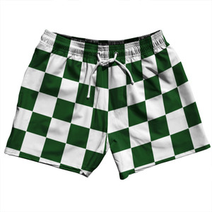 Checkerboard 2.5 Inches Green Hunter and White 5" Swim Shorts Made in USA - Green Hunter and White Checkerboard 2.5 Inches Green Hunter and White 5" Swim Shorts Made in USA - Green Hunter and White