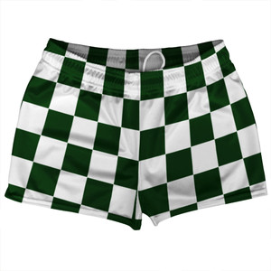 Checkerboard 2.5 Inches Green Forest and White Shorty Short Gym Shorts 2.5" Inseam Made In USA - Green Forest and White Checkerboard 2.5 Inches Green Forest and White Shorty Short Gym Shorts 2.5" Inseam Made In USA - Green Forest and White