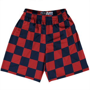 Checkerboard 2.5 Inches Blue Navy and Red Dark Lacrosse Shorts Made In USA - Blue Navy and Red Dark