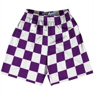 Checkerboard 2.5 Inches Purple Medium and White Lacrosse Shorts Made In USA - Purple Medium and White