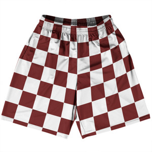Checkerboard 2.5 Inches Red Maroon and White Basketball Practice Shorts Made In USA - Red Maroon and White