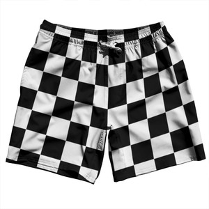 Checkerboard 2.5 Inches Black and White Swim Shorts 7" Made in USA - Black and White