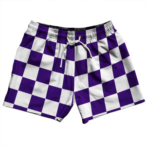 Checkerboard 2.5 Inches Purple Lakers and White 5" Swim Shorts Made in USA - Purple Lakers and White Checkerboard 2.5 Inches Purple Lakers and White 5" Swim Shorts Made in USA - Purple Lakers and White