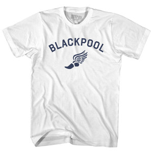 Blackpool Running Track Winged Foot-Womens Cotton Junior Cut T-Shirt - White Blackpool Running Track Winged Foot-Womens Cotton Junior Cut T-Shirt - White
