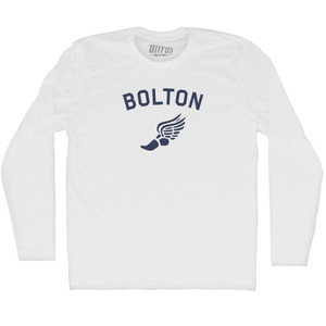 Bolton Running Track Winged Foot-Adult Cotton Long Sleeve T-shirt - White