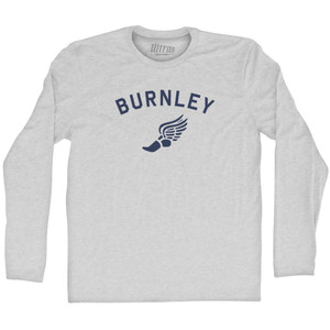 Burnley Running Track Winged Foot-Adult Cotton Long Sleeve T-shirt - Grey Heather Burnley Running Track Winged Foot-Adult Cotton Long Sleeve T-shirt - Grey Heather