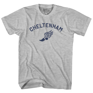 Cheltenham Running Track Winged Foot-Adult Cotton T-shirt - Grey Heather Cheltenham Running Track Winged Foot-Adult Cotton T-shirt - Grey Heather