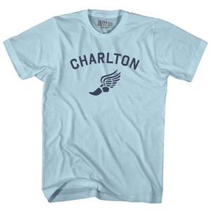 Charlton Running Track Winged Foot-Adult Cotton T-shirt - Light Blue Charlton Running Track Winged Foot-Adult Cotton T-shirt - Light Blue