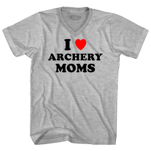 I Love Archery Moms Adult Cotton V-neck T-shirt - Grey Heather