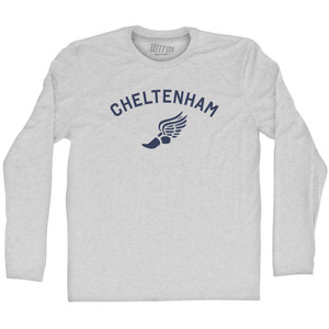 Cheltenham Running Track Winged Foot-Adult Cotton Long Sleeve T-shirt - Grey Heather Cheltenham Running Track Winged Foot-Adult Cotton Long Sleeve T-shirt - Grey Heather