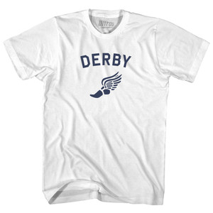 Derby Running Track Winged Foot-Womens Cotton Junior Cut T-Shirt - White Derby Running Track Winged Foot-Womens Cotton Junior Cut T-Shirt - White