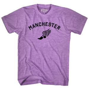 Manchester Running Track Winged Foot-Adult Tri-Blend T-shirt - Athletic Purple Manchester Running Track Winged Foot-Adult Tri-Blend T-shirt - Athletic Purple