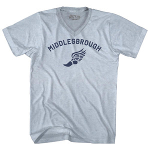 Middlesbrough Running Track Winged Foot-Adult Tri-Blend V-neck T-shirt - Athletic White Middlesbrough Running Track Winged Foot-Adult Tri-Blend V-neck T-shirt - Athletic White
