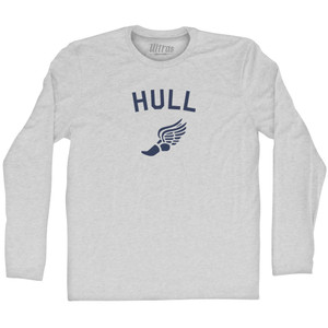 Hull Running Track Winged Foot-Adult Cotton Long Sleeve T-shirt - Grey Heather Hull Running Track Winged Foot-Adult Cotton Long Sleeve T-shirt - Grey Heather