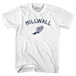 Millwall Running Track Winged Foot-Womens Cotton Junior Cut T-Shirt - White Millwall Running Track Winged Foot-Womens Cotton Junior Cut T-Shirt - White