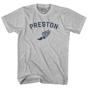 Preston Running Track Winged Foot-Adult Cotton T-shirt - Grey Heather Preston Running Track Winged Foot-Adult Cotton T-shirt - Grey Heather