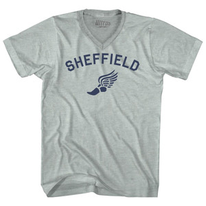 Sheffield Running Track Winged Foot-Adult Tri-Blend V-neck T-shirt - Athletic Cool Grey Sheffield Running Track Winged Foot-Adult Tri-Blend V-neck T-shirt - Athletic Cool Grey