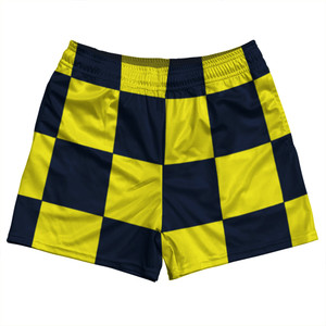 Checkerboard 5 Inches Blue Navy and Yellow Bright Rugby Shorts Made In USA