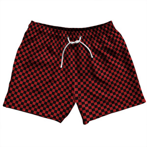 Checkerboard Half Inch Black and Red Dark 5" Swim Shorts Made in USA