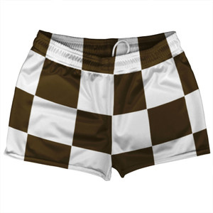 Checkerboard 5 Inches Brown Dark and White Shorty Short Gym Shorts 2.5" Inseam Made In USA Checkerboard 5 Inches Brown Dark and White Shorty Short Gym Shorts 2.5" Inseam Made In USA