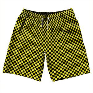 Checkerboard Half Inch Black and Yellow 10" Swim Shorts Made in USA
