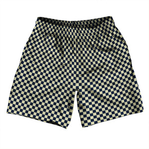 Checkerboard Half Inch Blue Navy and Vegas Gold Athletic Running Fitness Exercise Shorts 7" Inseam Shorts Made In USA Checkerboard Half Inch Blue Navy and Vegas Gold Athletic Running Fitness Exercise Shorts 7" Inseam Shorts Made In USA