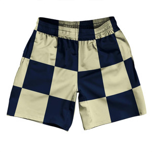 Checkerboard 5 Inches Blue Navy and Vegas Gold Athletic Running Fitness Exercise Shorts 7" Inseam Shorts Made In USA Checkerboard 5 Inches Blue Navy and Vegas Gold Athletic Running Fitness Exercise Shorts 7" Inseam Shorts Made In USA