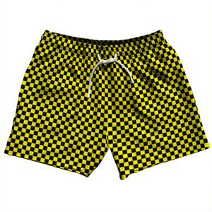 Checkerboard Half Inch Black and Yellow 5" Swim Shorts Made in USA