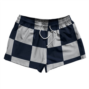 Checkerboard 5 Inches Blue Navy And Grey Medium 2.5" Swim Shorts Made in USA