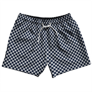 Checkerboard Half Inch Blue Navy And Grey Medium 5" Swim Shorts Made in USA