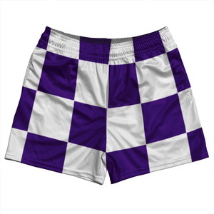 Checkerboard 5 Inches Purple Lakers and White Rugby Shorts Made In USA