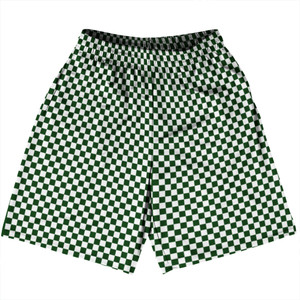 Checkerboard Half Inch Green Forest and White Basketball Practice Shorts Made In USA