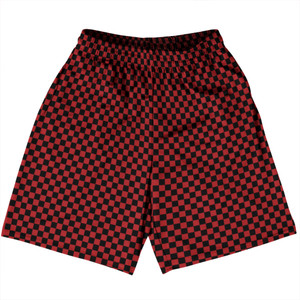 Checkerboard Half Inch Black and Red Dark Basketball Practice Shorts Made In USA