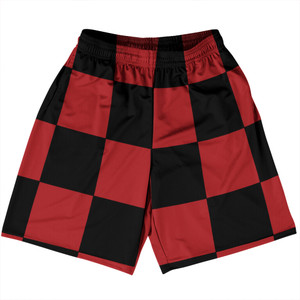 Checkerboard 5 Inches Black and Red Dark Basketball Practice Shorts Made In USA